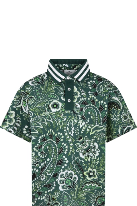 Etro for Kids Etro Green Polo Shirt For Boy With Paisley Pattern