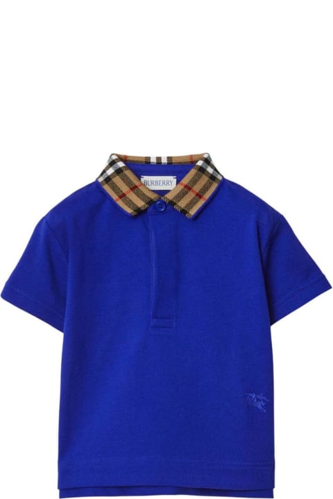 Burberryのベビーボーイズ Burberry Blue Cotton Polo Shirt