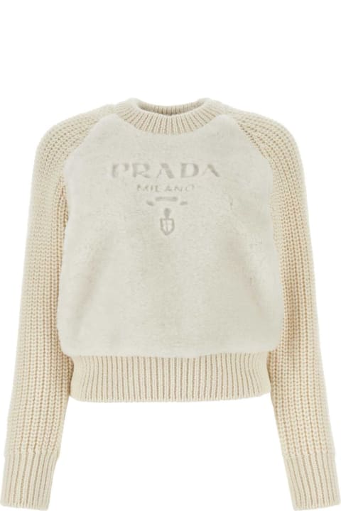 Prada Sale for Women Prada Ivory Shearling And Alpaca Sweater