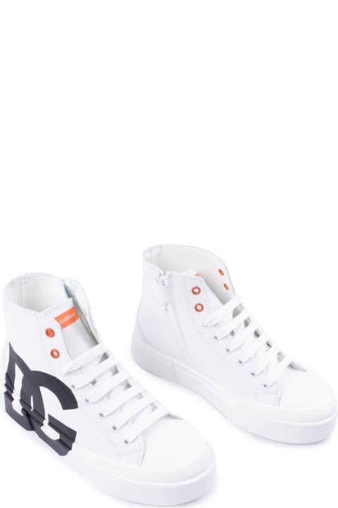 Shoes for Boys Dolce & Gabbana High Top Portofino In Calf Leather With Dg Logo