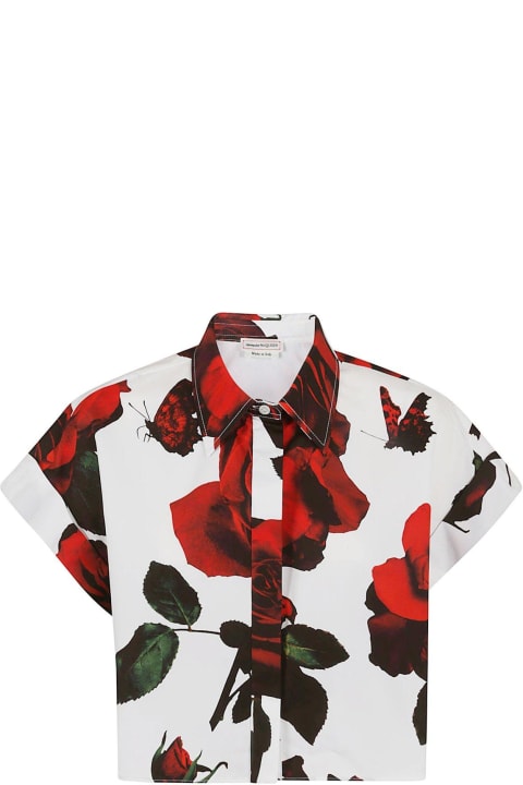 Topwear for Women Alexander McQueen Rose-printed Short Sleeved Cropped Shirt