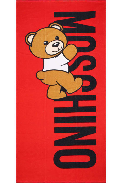 Moschino Accessories & Gifts for Boys Moschino Red Beach Towel For Kids With Teddy Bear And Logo