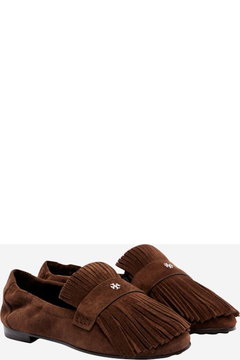 Tory Burch Suede Ballerina Loafers With Decorative Fringes