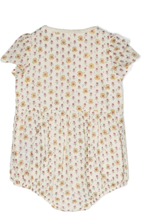 Multicolor Onesie With Floreal Print And Daisy Embroidery In Cotton Baby