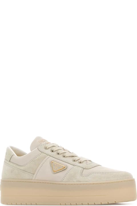 Prada Sand Fabric And Suede Downtown Bold Sneakers