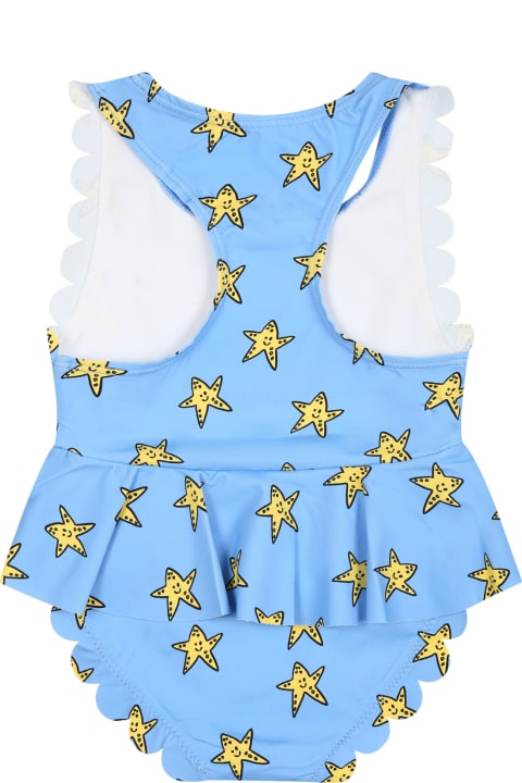 Stella McCartney Kids Stella McCartney Kids Light Blue Swimsuit For Baby Girl With Starfishes