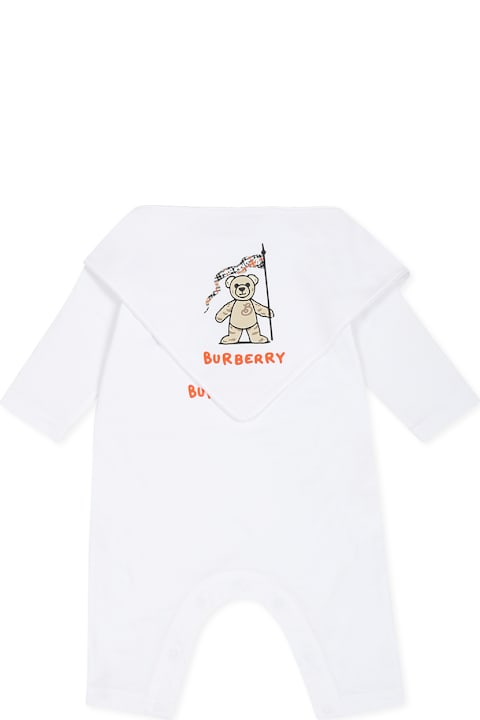 آخر صيحات الموضة من رُضع بنات Burberry White Babygrow Set For Babykids With Bear