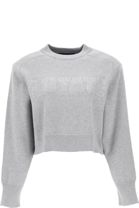 Rotate by Birger Christensen Sweaters for Women Rotate by Birger Christensen Cropped Sweater With Rhinestone-studded Logo