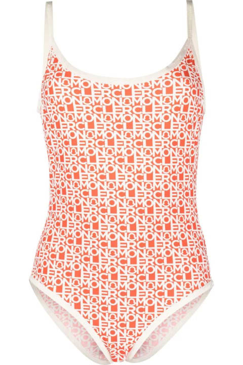 Moncler Swimwear for Women Moncler Orange Logoed One-piece Swimsuit