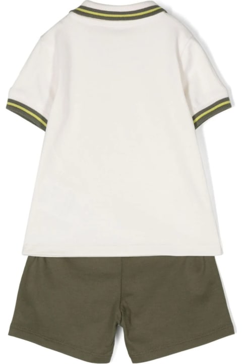 Fashion for Baby Boys Moncler White And Green Polo Shirt And Shorts Set With Logo