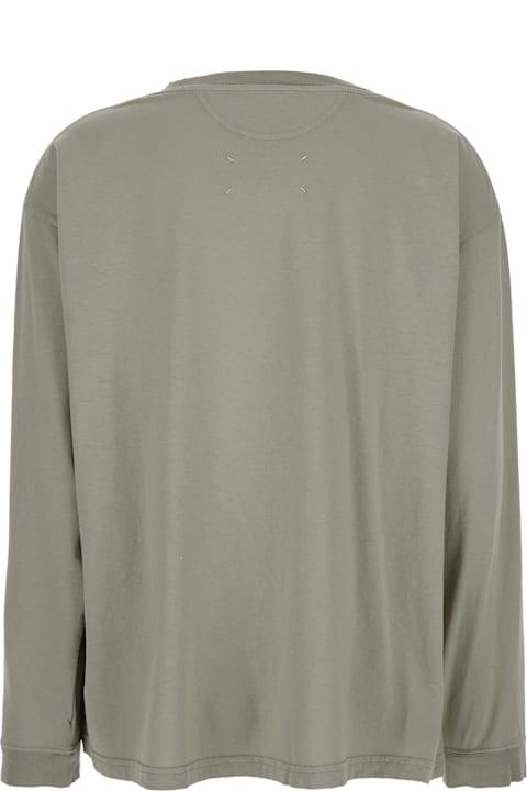 ウィメンズ トップス Maison Margiela Grey T-shirt With Crewneck And Long Sleeves And Printed Logo On The Front In Cotton Woman