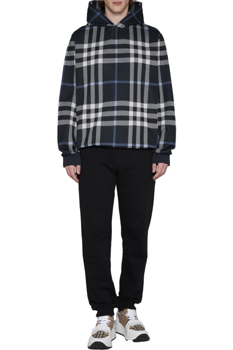 Burberry Men Burberry Blue Hoodie With All-over 'vintage Check' In Cotton Man
