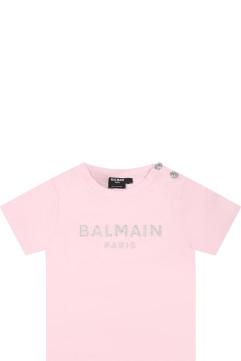 T-Shirts & Polo Shirts for Baby Girls Balmain Pink T-shirt For Baby Girl With Logo