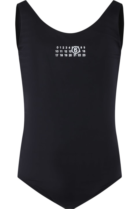 ガールズ 水着 MM6 Maison Margiela Black Swimsuit For Girl With Logo