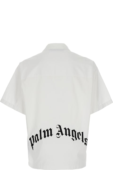 Palm Angels قمصان لـ القسم الرجالي Palm Angels White Bowling Shirt With Cuban Collar And Maxi Logo Print On The Rear In Cotton Man