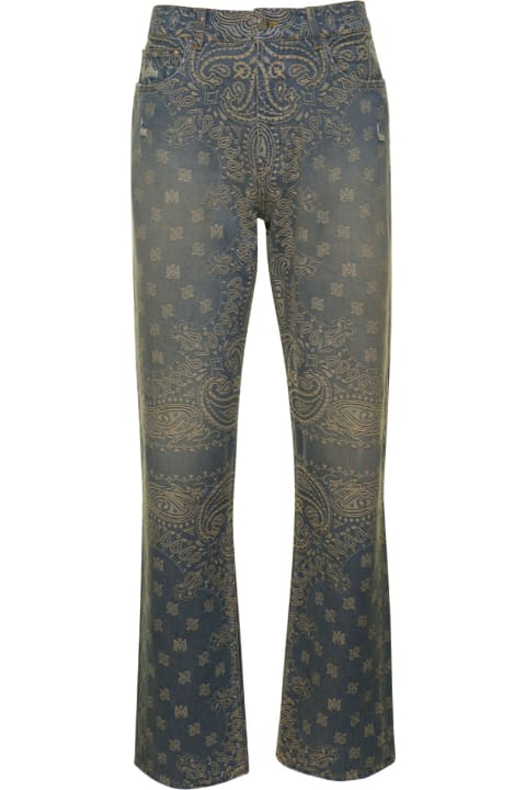 Pants for Men AMIRI Blue And Brown Jeans Bandana Jacquard In Denim Man