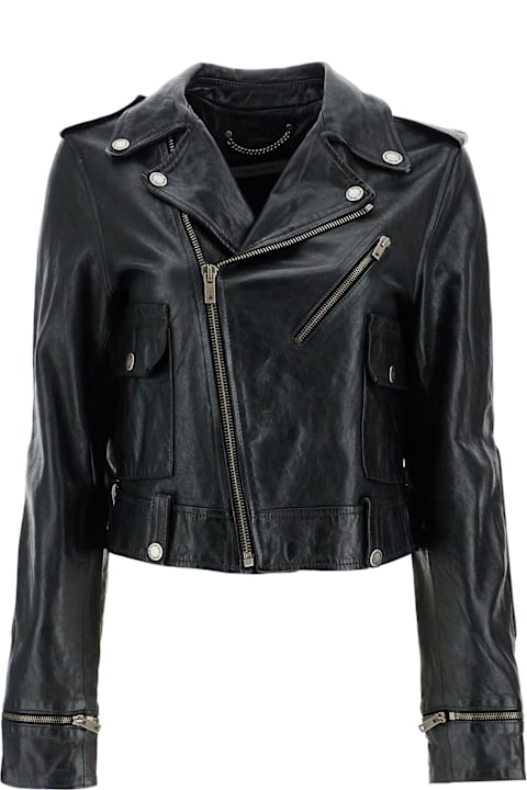 Homeware Golden Goose Shiny Black Sheepskin Biker Jacket