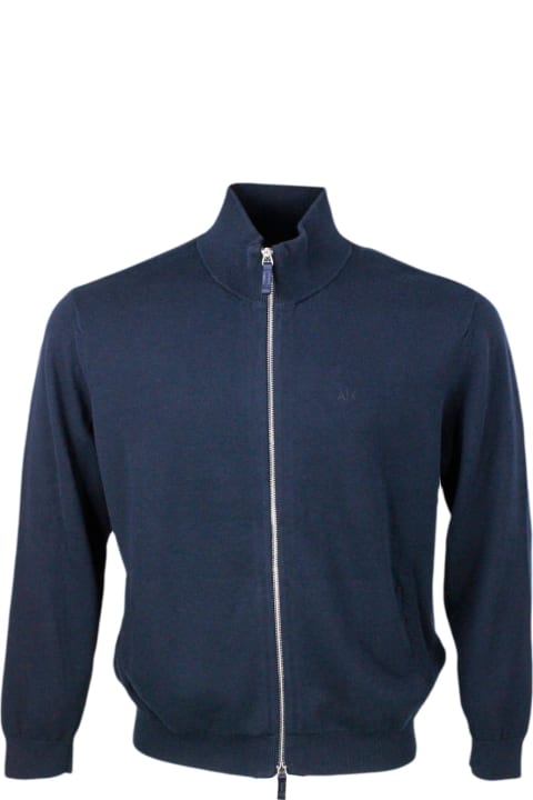 メンズ Armani Collezioniのニットウェア Armani Collezioni Lightweight Full Zip Long-sleeved Shirt Made Of 100% Cotton With Side Pockets