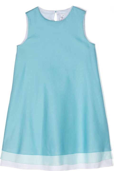 Il Gufo Dresses for Girls Il Gufo Light Blue Cotton Voile Dress With Three Tiers