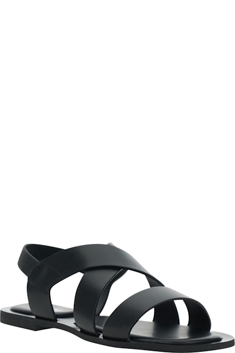 Pollini Flat Sandal - Flat Sandal With Black Leather Strap For Women