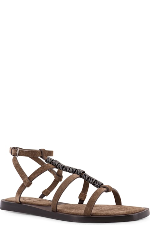 Brunello Cucinelli Suede Sandals With Monili Details