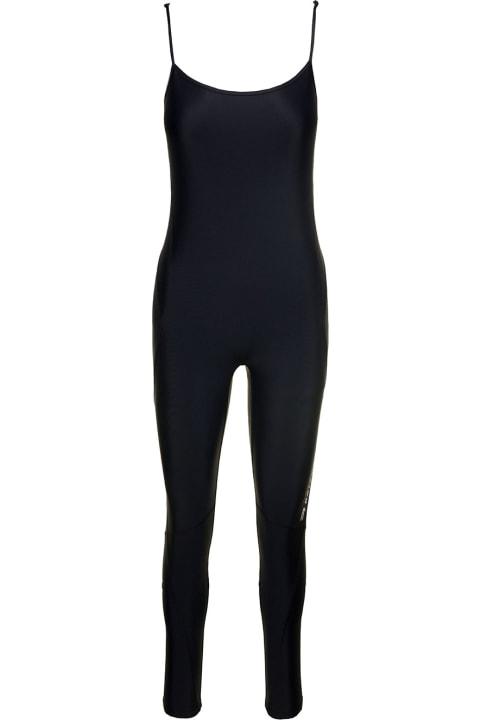 Black 'mat Spandex' Bodysuit With Side Contrasting Logo In Stretch Fabric Woman