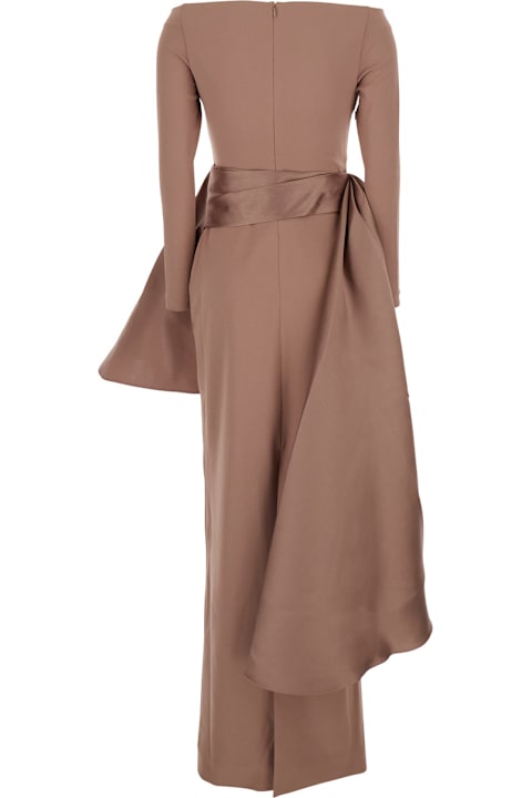 Solace London Clothing for Women Solace London 'kiana' Brown Long Dress With Boat Neckline And Maxi Draped Detail In Tech Fabric Stretch Woman