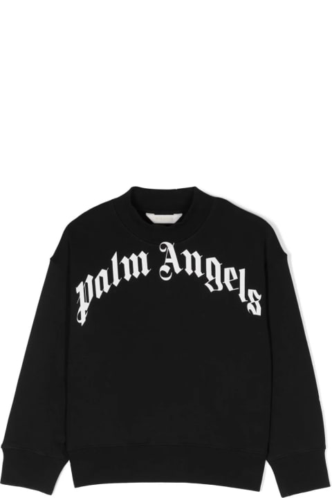 メンズ新着アイテム Palm Angels Black Crew Neck Sweatshirt With Curved Logo