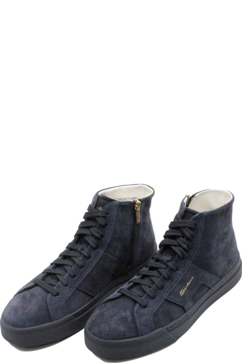 Santoni Sneakers for Men Santoni High-top Sneaker In Soft Suede Calfskin With Side Zip And Laces With Side Logo Lettering