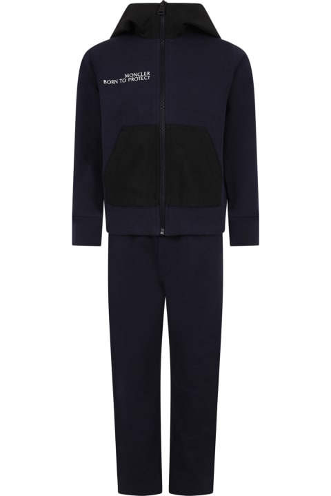 Moncler for Kids Moncler Blue Suit For Boy With Logo