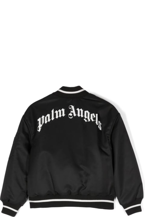 Palm Angels for Kids Palm Angels Black Bomber Jacket With Curved Logo