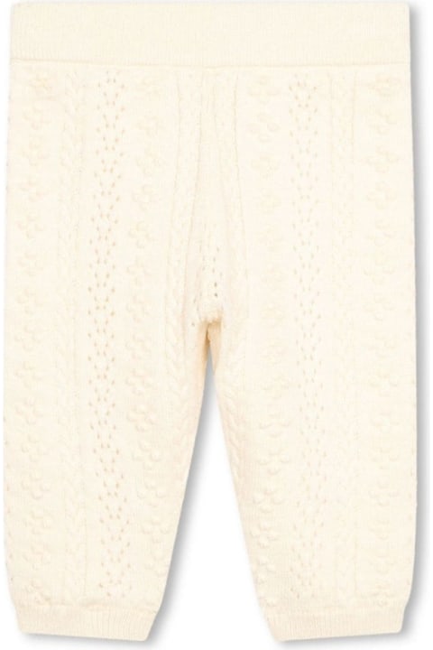 Chloé Bottoms for Baby Girls Chloé White Knitted Pants In Cotton And Wool Blend Baby