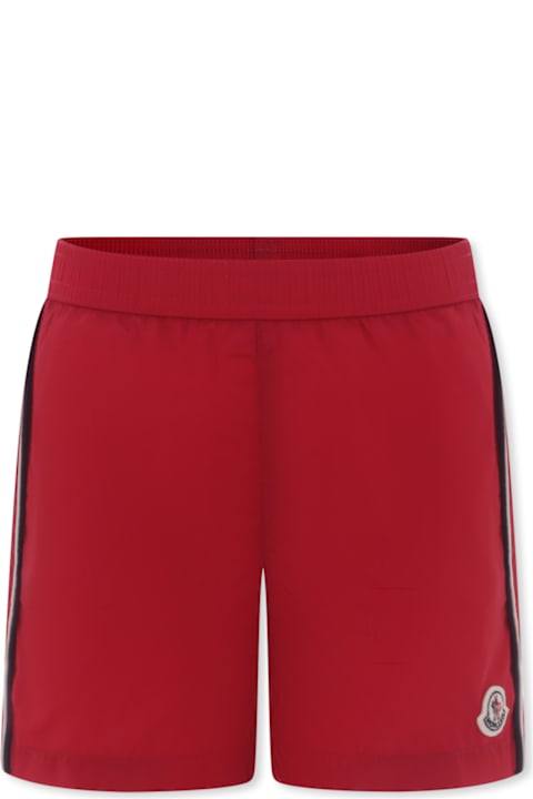 Swimwear for Boys Moncler Red Swim Shorts For Boy With Logo