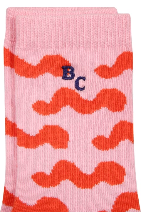 Bobo Choses Shoes for Girls Bobo Choses Pink Socks For Girl With Red Waves And Logo