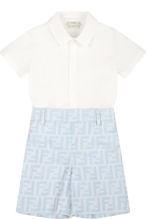 Fendi for Baby Girls Fendi Light Blue Suit For Baby Boy With Double F