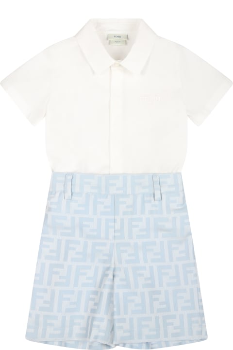 Bodysuits & Sets for Baby Boys Fendi Light Blue Suit For Baby Boy With Double F