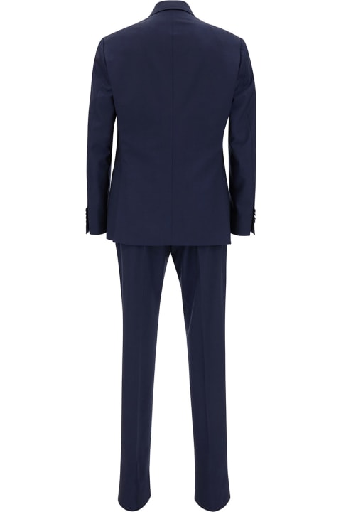 Suits for Men Lardini Blue Double-breasted Suit With Contrasting Revers In Stretch Wool Man