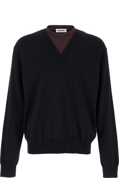 Jil Sander for Men Jil Sander Black And Brown Double-neck Sweater In Wool Man
