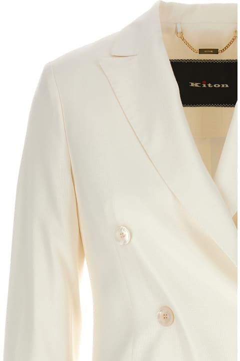 ジャケット KITON Viscose double-breasted blazer White D46523K0919B01 Kiton Viscose Double-Breasted Blazer - White | D46523K0919B0101