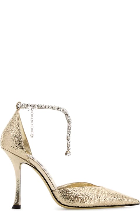 Jimmy Choo Gold Fabric Stevie 100 Pumps