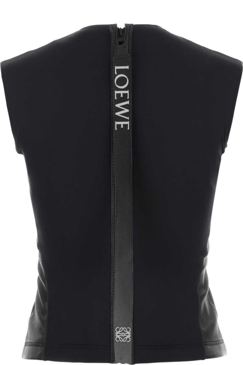 Clothing for Women Loewe Black Leather And Fabric Top