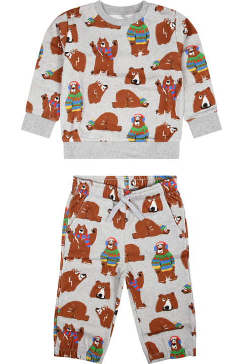 Bottoms for Baby Girls Stella McCartney Kids Gray Set For Baby Boy With All-over Bears