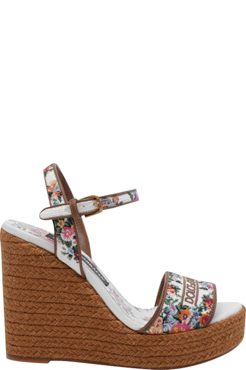 Dolce & Gabbana Logo Wedged Sandals With Embroidered Wire