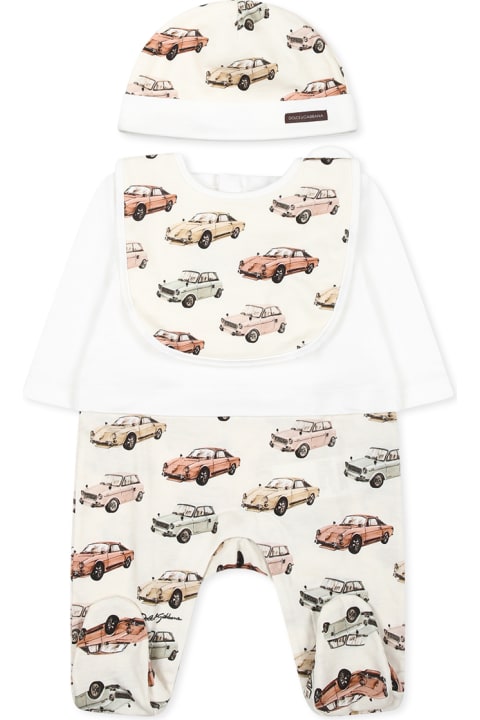 Bodysuits & Sets for Baby Girls Dolce & Gabbana White Babygrow Set For Baby Boy With Vintage Cars Models