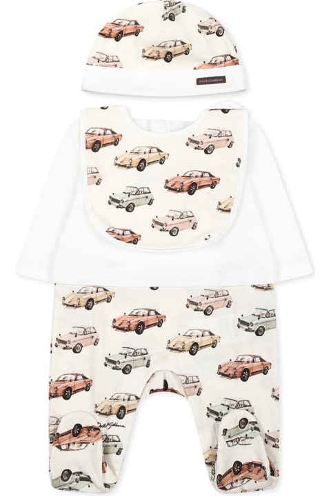 Dolce & Gabbana for Kids Dolce & Gabbana White Babygrow Set For Baby Boy With Vintage Cars Models