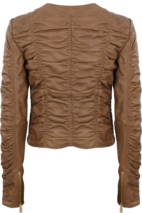 Pinko Coats & Jackets for Women Pinko Ruched Detail Leather Jacket