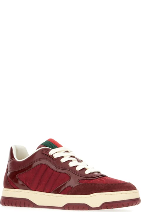 Gucci Shoes for Women Gucci Tiziano Red Leather And Gg Supreme Fabric Re-web Sneakers