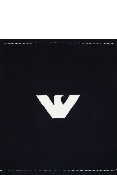 Emporio Armani Accessories & Gifts for Baby Girls Emporio Armani Blue Blanket For Baby Boy With Iconic Eagle
