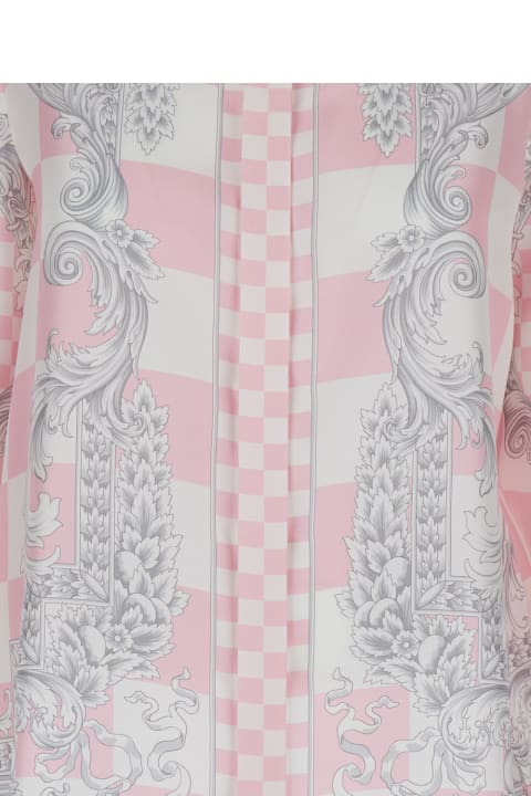 Pink Shirt With Baroque Print In Satin Woman