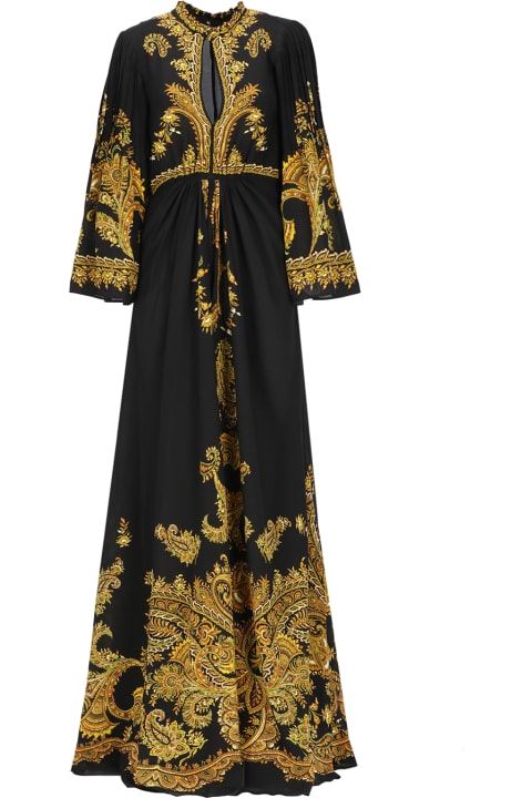 Etro Dresses for Women Etro Long Black Silk Dress With Pleated Print
